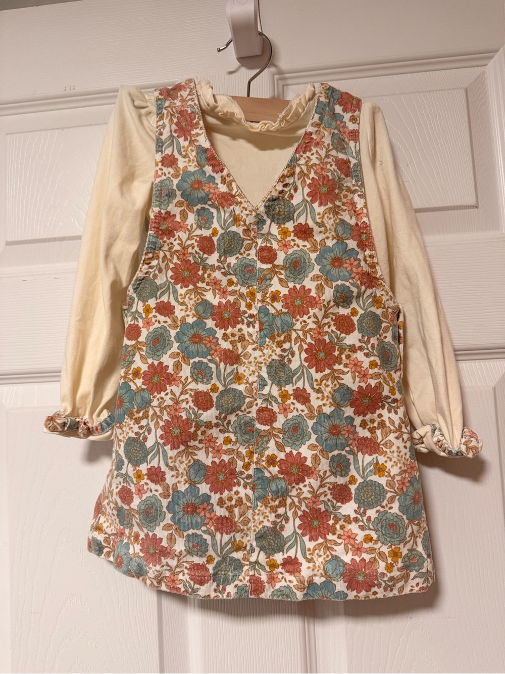 Cynthia Rowley Cream Top with Floral Pinafore Dress - Teal, Rust, Mustard